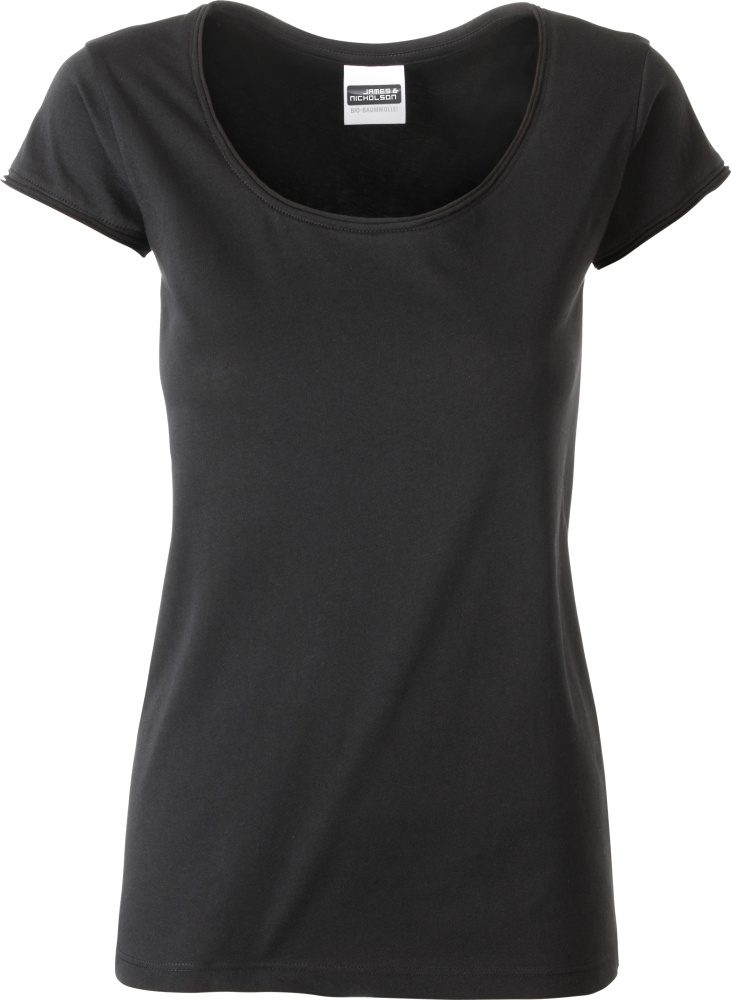 Damen Bio T Shirt mit Rollsaum black besticken und bedrucken lassen James Nicholson T Shirts StickX Textilveredelung